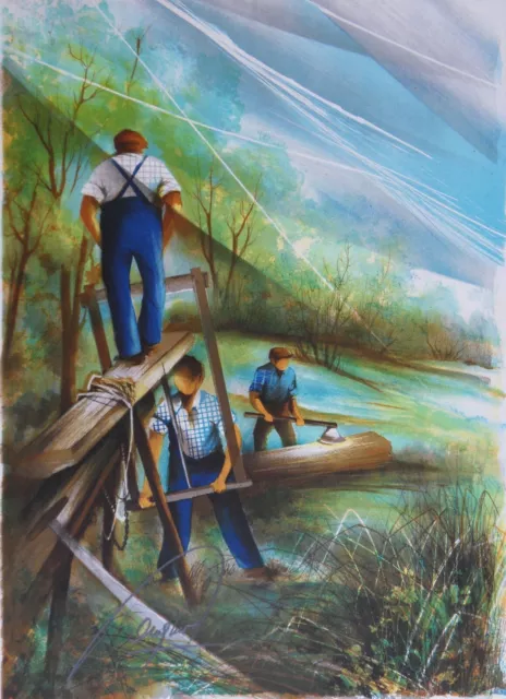 Raymond Poulet: Los Lumberjack, Litografía Original Firmada, 450ex