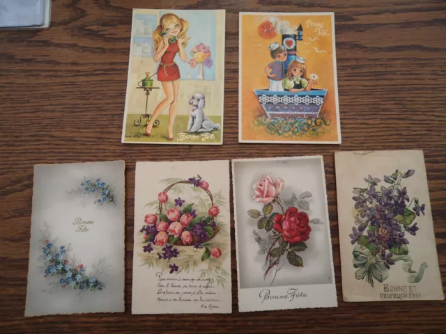 Lot De 6 Belles Cartes Postales Anciennes Fantaisies Bonne Fete