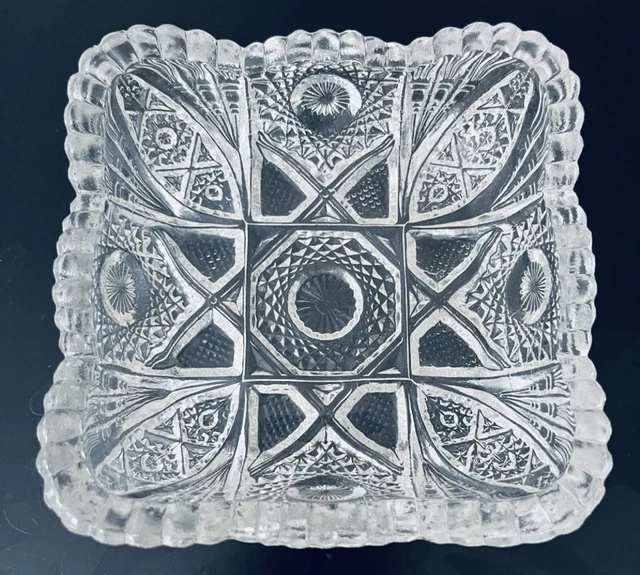 Vintage American Brilliant Cut Glass Square Dish / Cut Glass Square Bowl