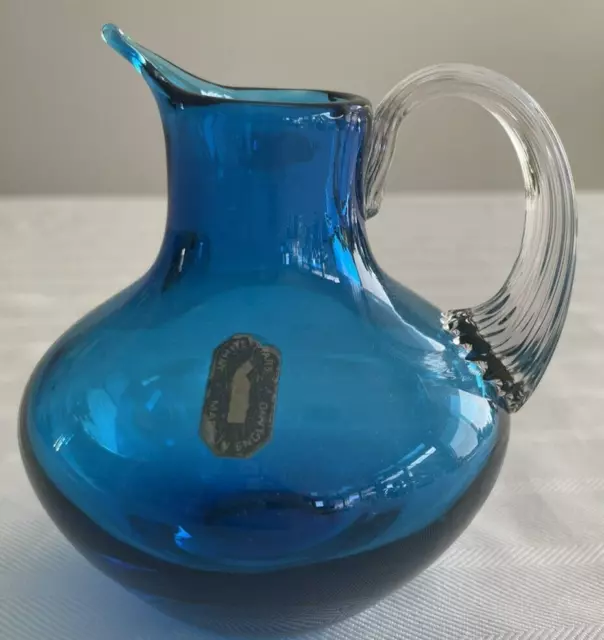 Small Vintage WHITEFRIARS ENGLAND KINGFISHER BLUE ART GLASS BEAK JUG