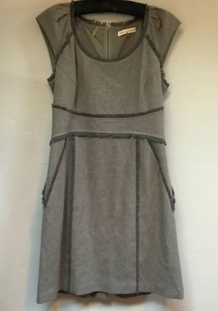 Rebecca Taylor Womens Size 6 Scoop Neck Fringe Trim Tweed Dress Gray Cap Sleeve