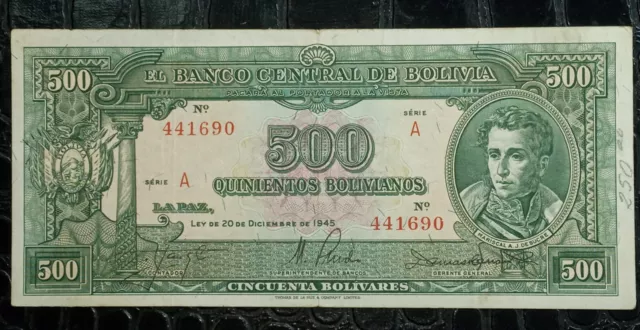 Banknote Bolivia 500 Quinientos Bolivianos 1945, Combined Shipping 1 to 20