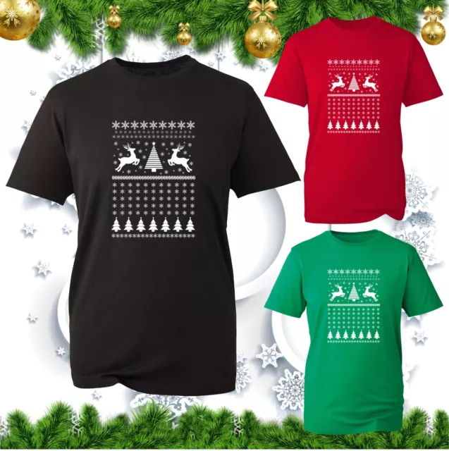Merry Christmas Reindeer  T-Shirt Funny Xmas Tree Winter Festival Santa Gift Top