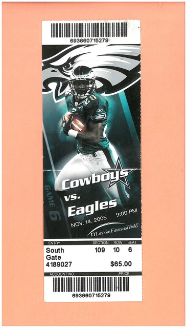 Dallas Cowboys at Philadelphia Eagles 11-14-2005 ticket stub Lito Sheppard photo