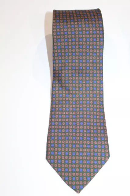 Battistoni Green Blue Geometric Hand Sewn Silk Tie