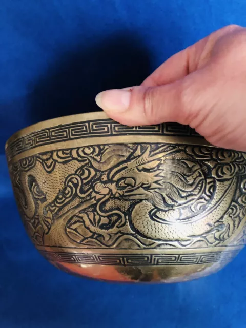 ANTQ Stunning Brass Chinese Dragon/Phoenix Bowl/Stamped (Large) (I.80/MC)