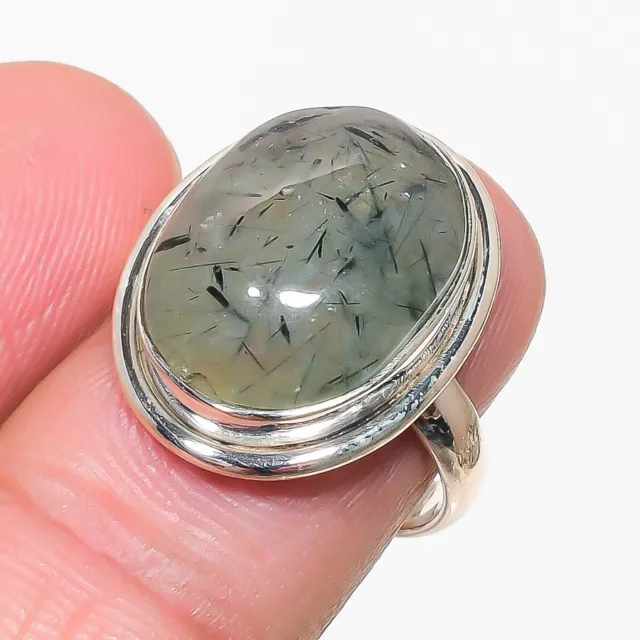 Prehnite Gemstone Handmade 925 Solid Sterling Silver Jewelry Ring Size 8