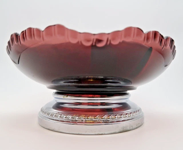 Candy Relish Dish Farber Brothers Krome Kraft Vintage Amethyst Glass 3 Section