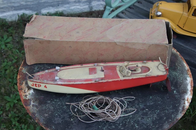 Bateau Jouet JEP En Tôle – Canot N°3 – Peinture D'origine – Moteur Fonctionnel 40cm