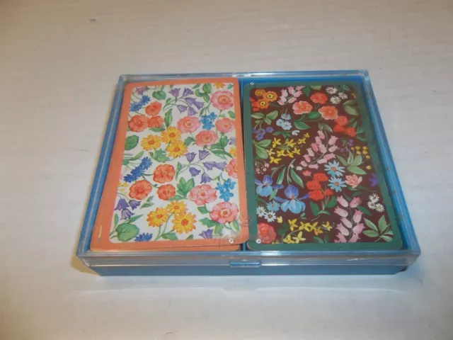 Vtg Hallmark Flower Garden Bridge Playing Cards Plastic Coated 2 Decks Case