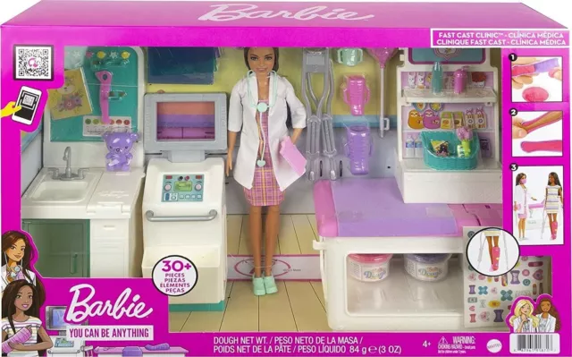 Barbie Rápido Moldeado Clínica Set de Juego,Morena Doctor 12" Muñeca Con 30 +