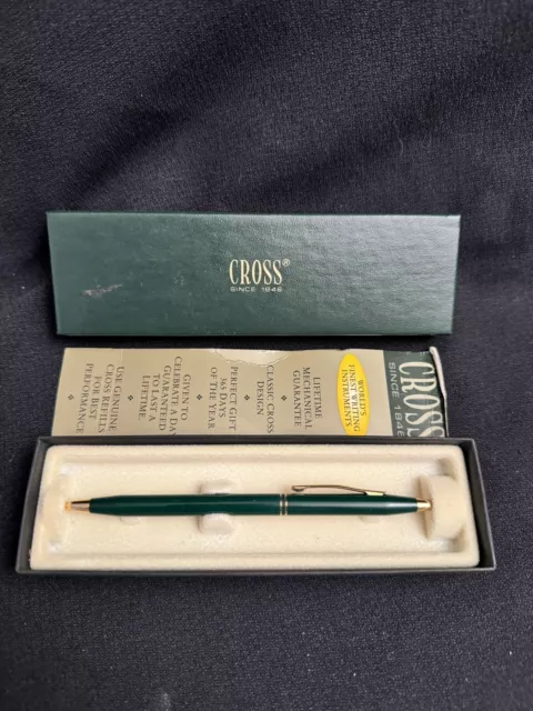 VINTAGE Cross Classic Century Ballpoint Pen Green - Double Gold Band - Gold Trim