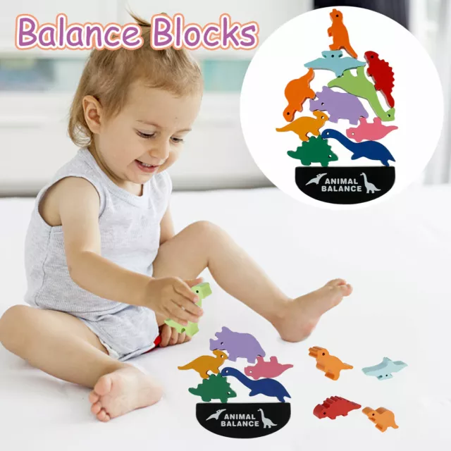 Wooden Montessori Dinosaur Toy Blocks Kids Baby Educational Balance Game