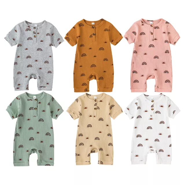 Newborn Baby Boys Girls One Piece Romper Short Sleeve Rainbow Bodysuit Playsuit