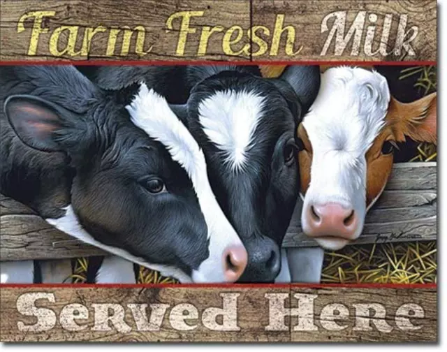 Farm Fresh Milk Served Here Holstein Dairy Cows Farm Tin Metal Sign Made In USA