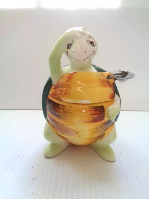 Vintage 1960'S Enesco Japan Turtle Bank Ceramic W/Lock & Key Will Not Open/Flaws