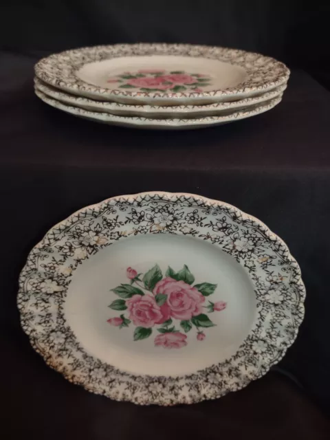 Set of 4 Lovely Vintage Sebring Pottery Co China Bouquet Side Bread Plates 6 1/4