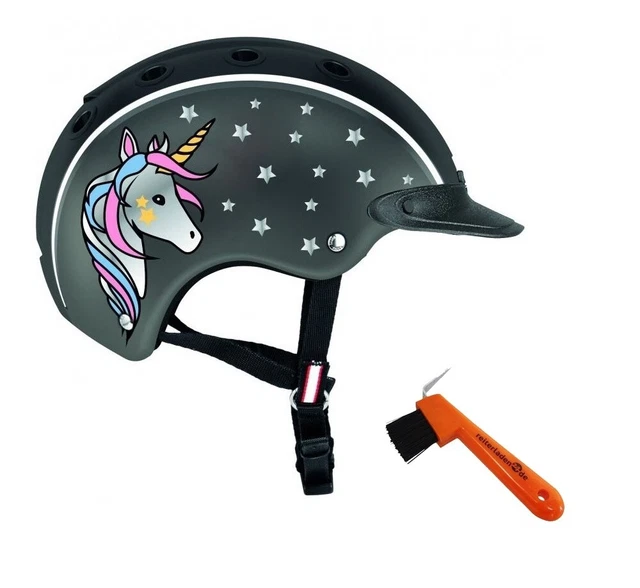 Kinder Reithelm NORI Einhorn Casco schwarz/grau + Hufkratzer RL24 Reitkappe