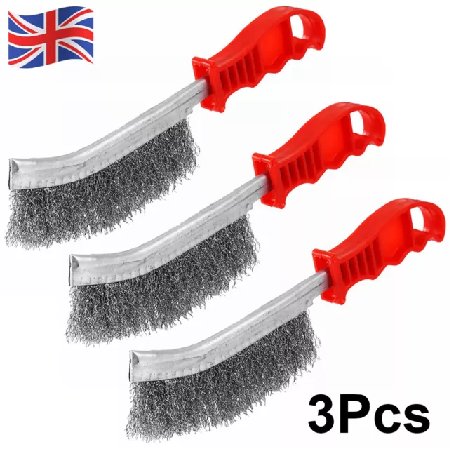 3x Spid Wire Hand Brush Stainless Steel Bristles Rust Paint Removal Heavy Duty