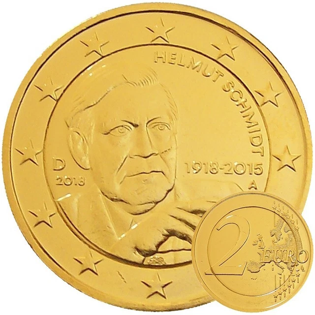 Helmut Schmidt 2 Euro Münze Wert 2 EURO MÜNZE Deutschland 2018 Helmut Schmidt 24 Karat vergoldet mit