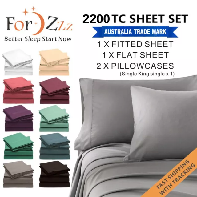 2200TC 4 Pieces Ultra Soft Flat Fitted Sheet Set Single/KS/Double/Queen/King Bed