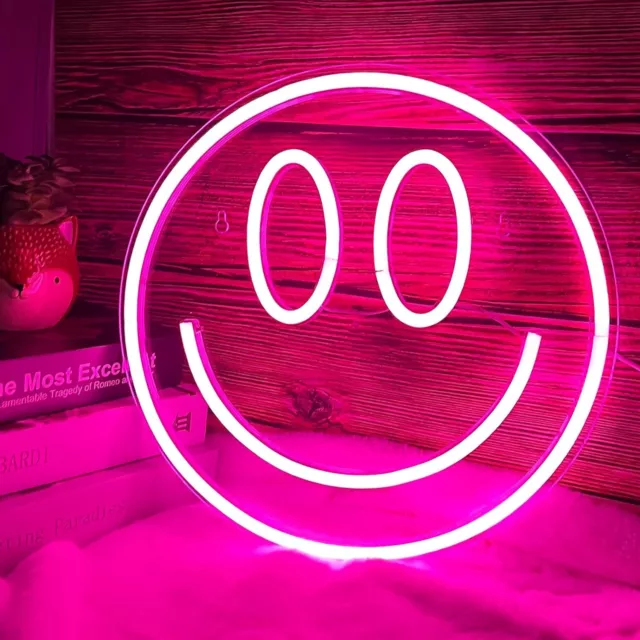 USB LED Neon Sign Lights 30cm Large Face Smile Wall Lamp Game Room Bar Decor UK 3