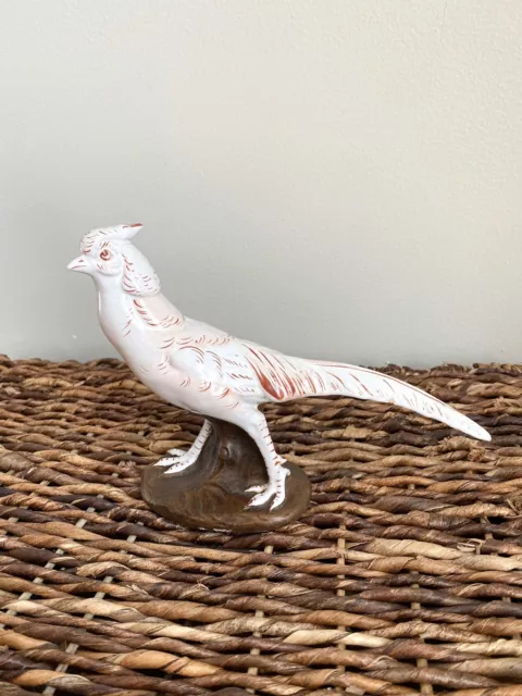 Pheasant Bird Figurine Signed Italy Italian Vintage Ceramic Pottery
