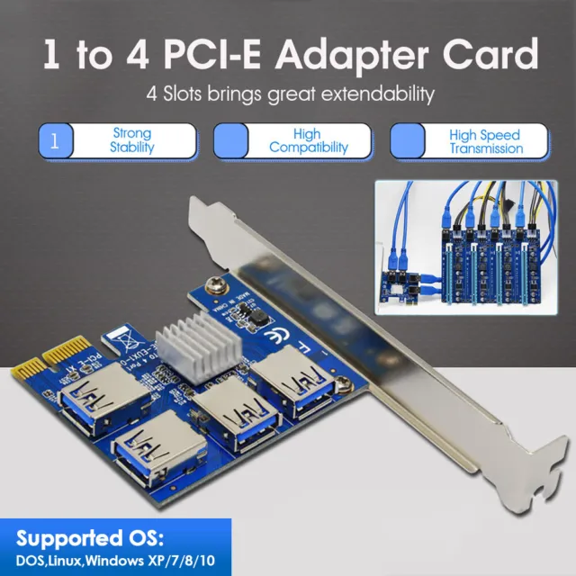 PCIe 1 to4 PCI express 16X slots Riser Card PCI-E 1X to External 4 PCI-e Slot AU