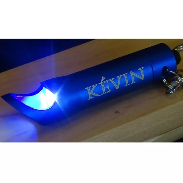 superbe porte clefs lampe puissante 3 leds métal bleu personnalisé +prenom