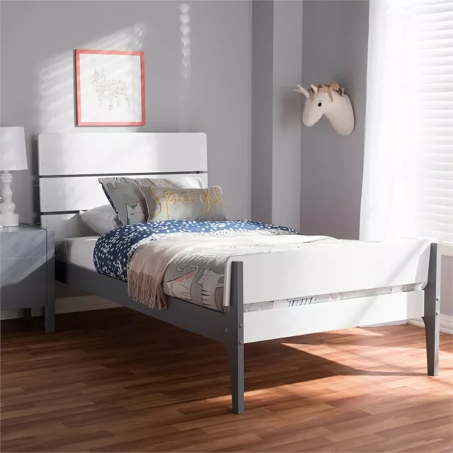 Baxton Studio Nereida Twin Slat Platform Bed in White and Gray 2