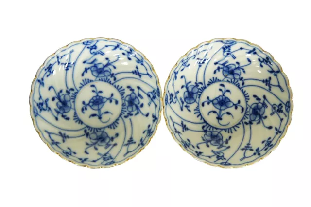 2 Antique Tettau Germany Scalloped Blue White Shallow Bowl Saucer Dish 5"