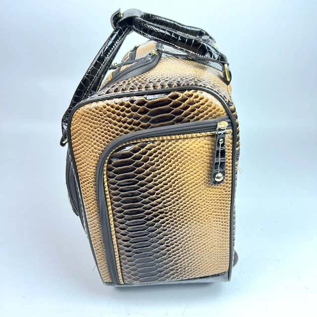 Samantha Brown New 2 Piece Gold/ Brown Trim Carry On Croco Luggage Rolling Bag 5