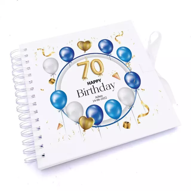Personalised 70th Birthday Blue Balloon Guestbook Scrapbook Photo Album UV-1201