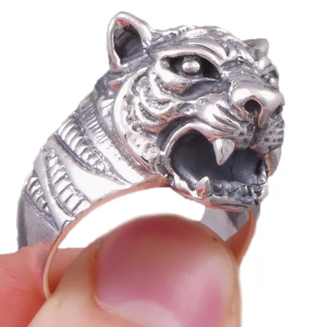 18g tiger lion king cat detailed predator biker 925 sterling silver mens ring