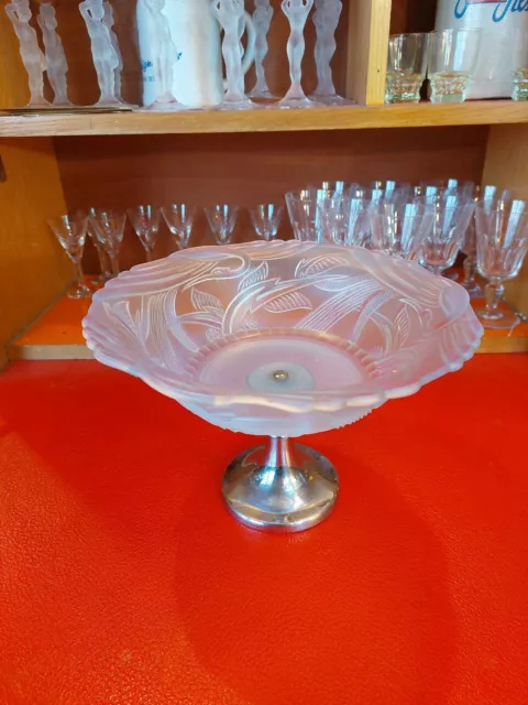 Coupe Art Déco en Verre Moulé Pressé Décor d'oiseaux