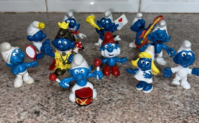 Vintage The Smurfs Figures  Bulk Lot From 1970’s Schleich Peyo Made In Hong Kong