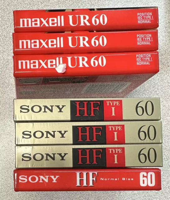 Maxell UR & Sony HF 60 Minute Blank Cassette Tapes Normal Bias NEW 7 Sealed