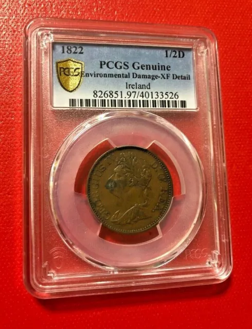 1822 Irland 1/2 Penny S-6624 PCGS Original XF Einzelheiten