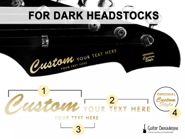 Custom White or Metallic Silk Screen Printed Guitar Headstock Waterslide Decals