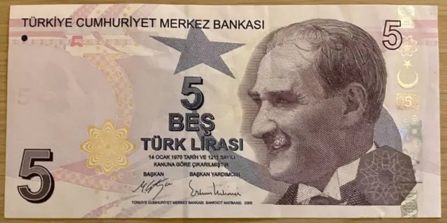 TURKEY 5 Turkish Lira 2009 (2022) Banknote.