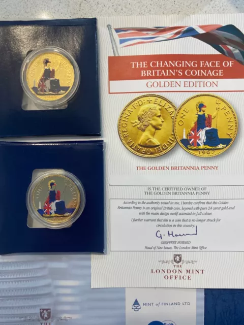 london mint Pair of golden brittania pennies