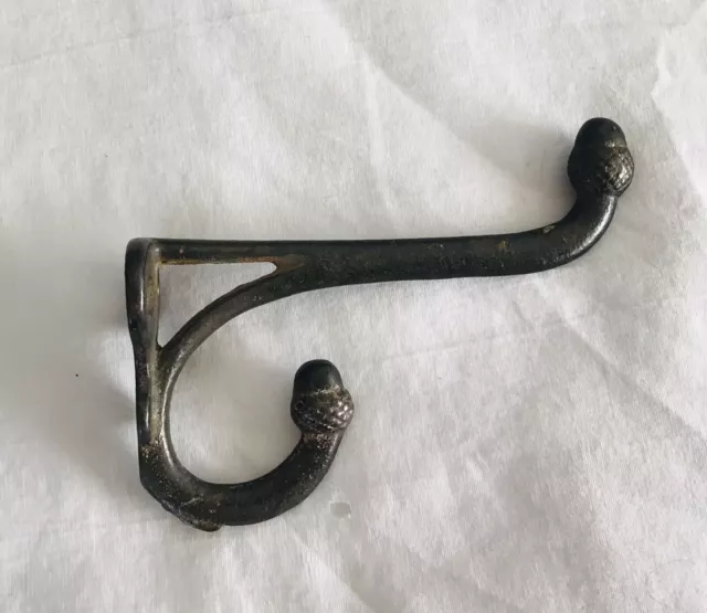 Antique Cast Iron Double Arm Detailed Acorn Finial Hook