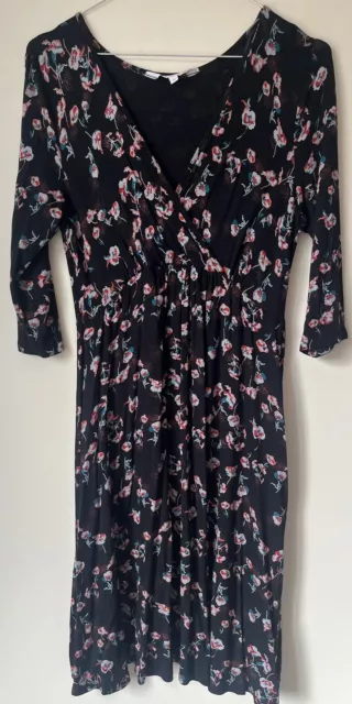 Red Herring Maternity Black Floral Dress Size 10 Jersey Stretch Comfy Pregnancy