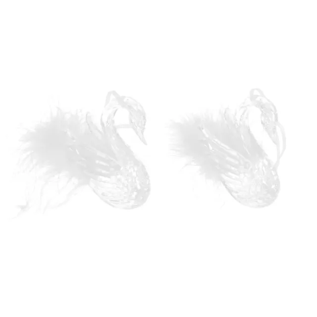 2 White Crystal Swan Ornaments for Xmas/Wedding/Holiday Decor