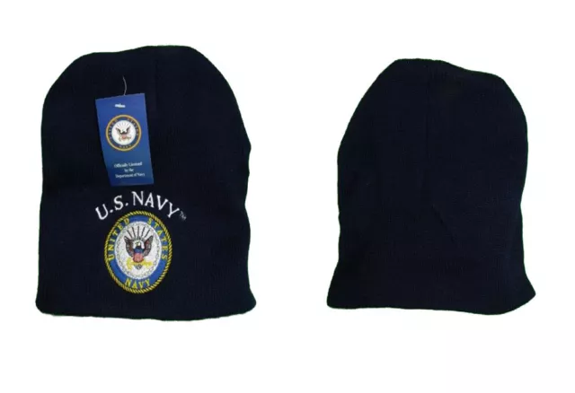 8" US Navy Emblem USN Seal Crest Blue Embroidered Beanie Skull Cap Hat WIN602B