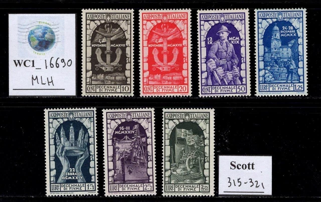 WC1_16690. ITALY. 1934 10th. ANNIV. ANNEXATION OF FIUME set. Sc. 310-314. MLH