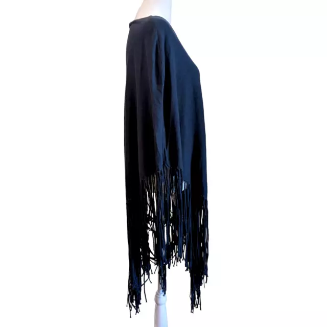 Minnie Rose Hankie Chambray Navy Blue Fringe Poncho O/S 3