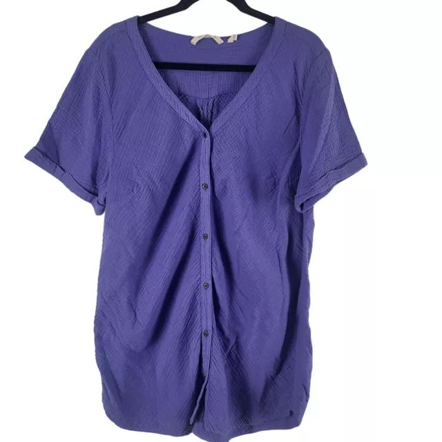 Soft Surroundings Button Front Tunic Top XL Womens Purple Short Sleeve V Neck