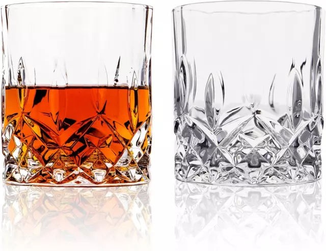 Crystal Cut Double Rocks Old Fashioned Whiskey Glasses - 10Oz Ultra-Clear Premiu