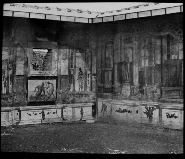 ANTIQUE Magic Lantern Slide FRESCOS IN ROMAN VILLA C1910 PHOTO POMPEII ITALY